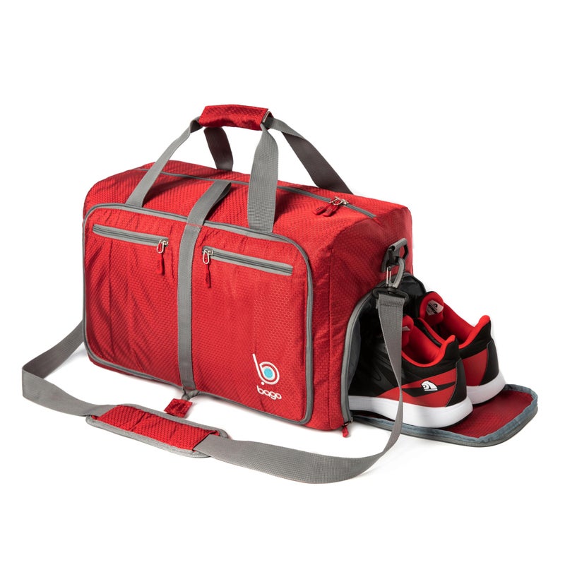 Bago Large Foldable Duffel Bags for Traveling Women & Men - 80L Packable Duffle Bag for Travel with Shoe Compartment - Water Repellant, Heavy Duty, Lightweight Folding & Collapsible (Red) - Image 4